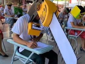 菲律宾大学生戴防作弊帽考试爆红,愤怒鸟、电锯人⋯